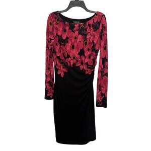Lauren Ralph Lauren Black Floral Long Sleeve Midi Cocktail Dress Size 10